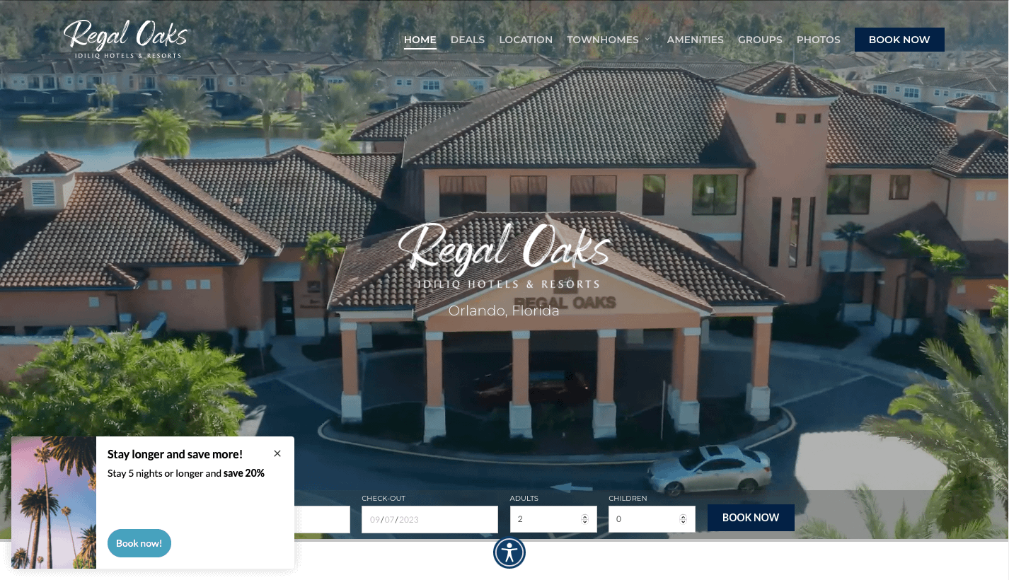 Image of Regal Oaks Resort Homepage