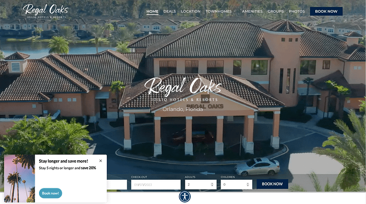 Image of Regal Oaks Resort Homepage